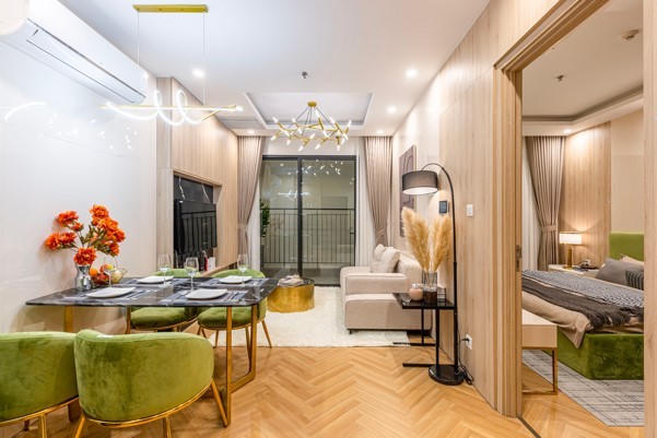 Căn hộ Suite Apartment 1 phòng ngủ có diện tích hơn 50m2 sở hữu 2 ban công độc đáo tại “Quận Ocean”. &nbsp;