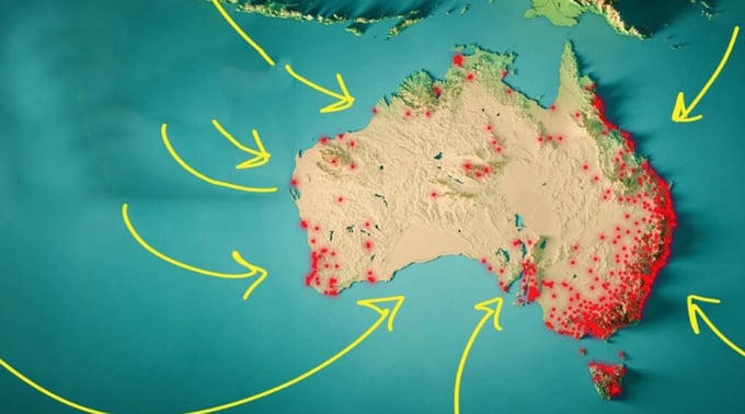 Úc được coi là một trong những quốc gia đô thị hóa nhất trên thế giới, với 90% dân số sống trong các đô thị đông dân cư nhưng chỉ chiếm 0,22% tổng diện tích của đất nước
