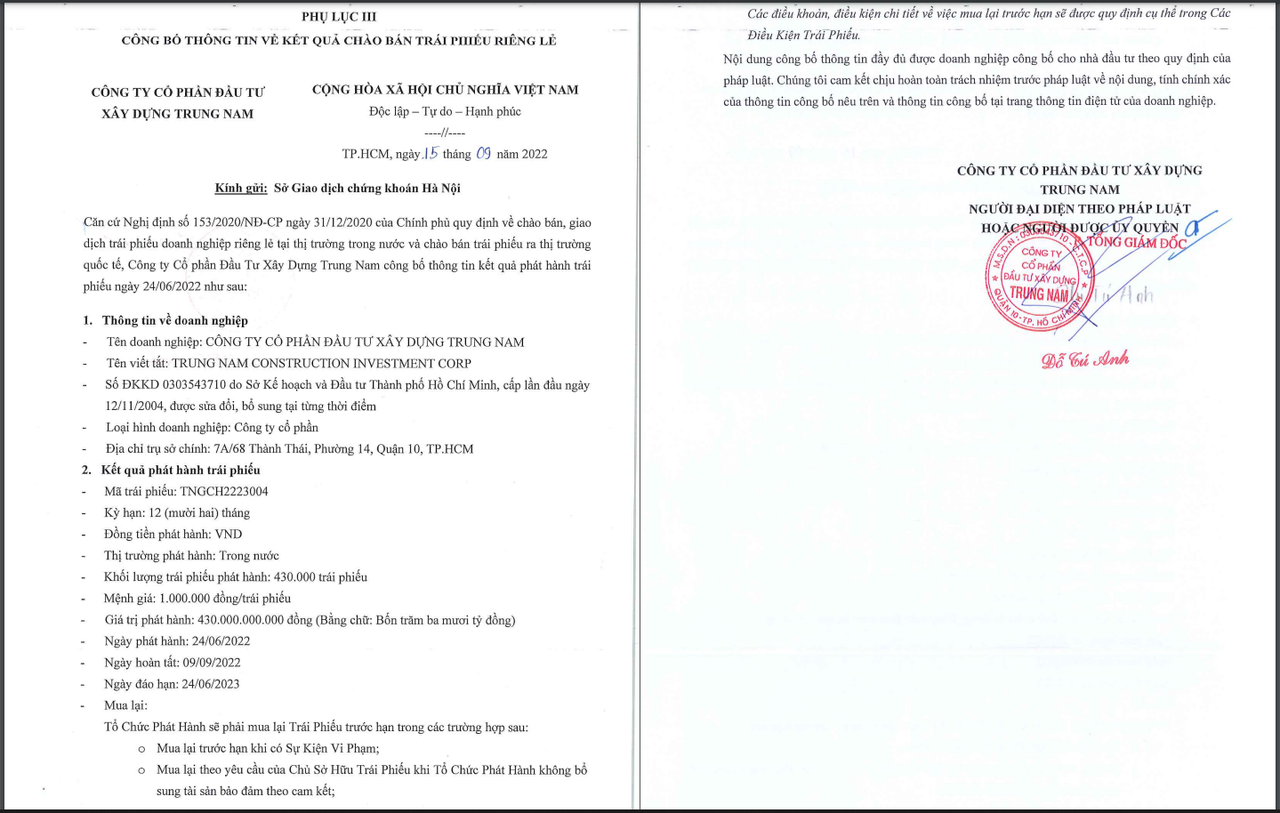 Trung Nam Group vay thêm 530 tỷ đồng trái phiếu khi đến hạn trả nợ trái phiếu 600 tỷ đồng