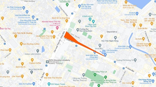 Vị trí giải phóng mặt bằng mở rộng nút giao thông Chùa Bộc - Thái Hà. &nbsp;