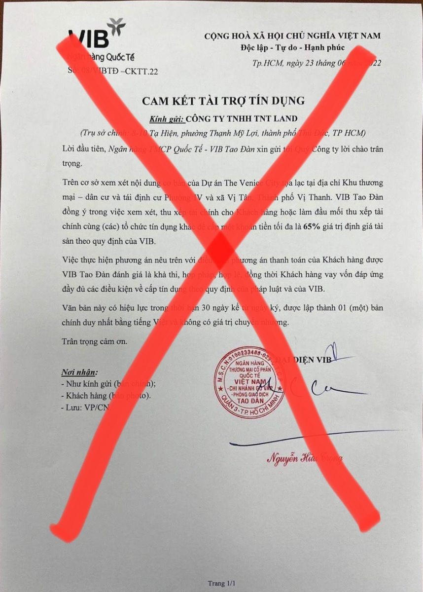 Thông báo cho vay phát hành sai đã bị Ngân hàng Quốc tế thu hồi. &nbsp;