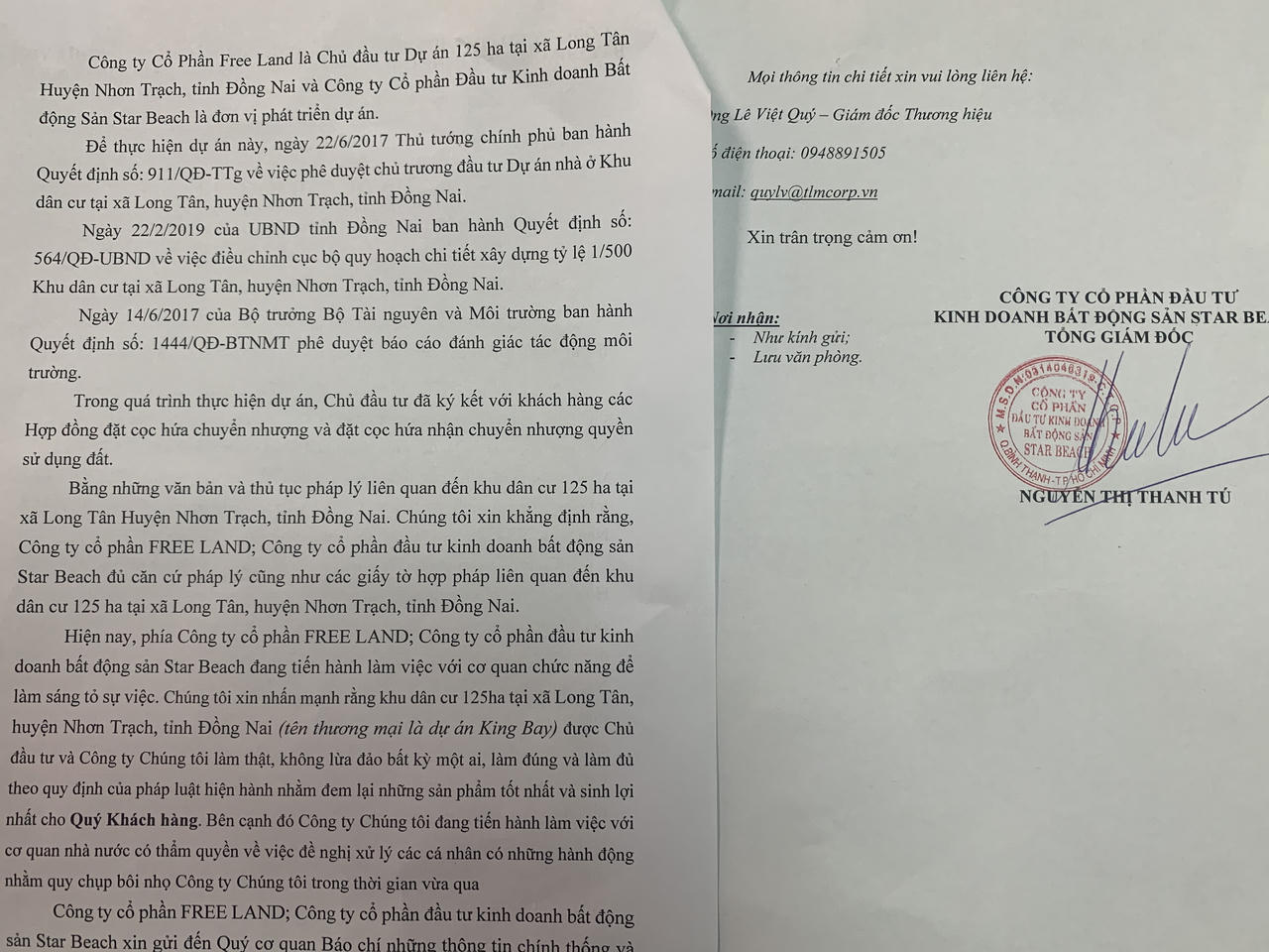 Chủ đầu tư dự án King Bay khẳng định làm đúng quy định pháp luật, đề nghị cơ quan công an thu hồi quyết định phong tỏa tài khoản
