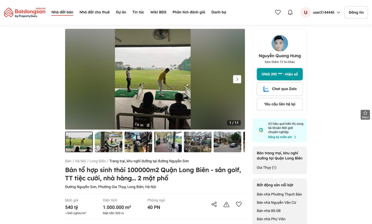 Thông tin rao bán được đăng tải trên trang batdongsan.com.vn