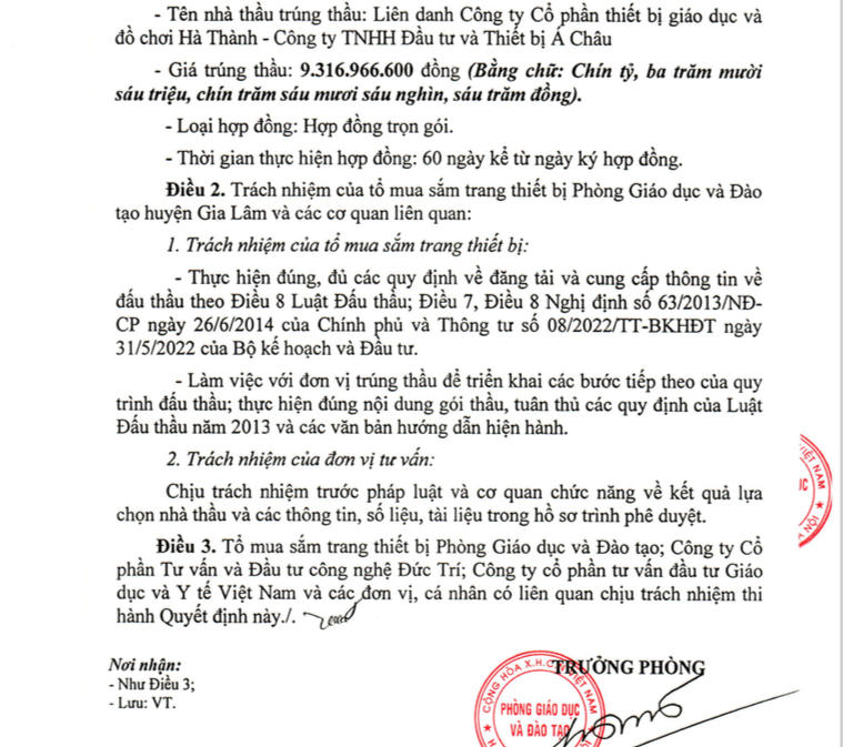 Công ty Hà Thành trúng thầu gói thầu hơn 9,3 tỷ đồng với vai trò liên danh &nbsp;