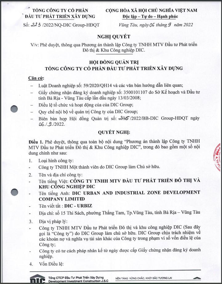 Muốn lấn sân sang bất động sản Khu công nghiệp, DIC Corp góp 50 tỷ thành lập công ty DIC Urbiz