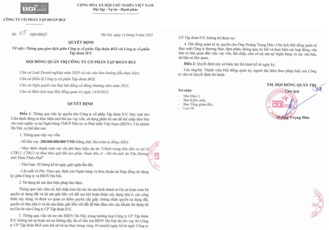 Nghị quyết vay vốn của BGI