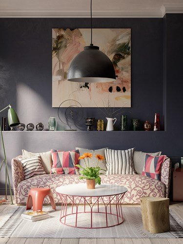 Mẫu phòng khách trang trí giản dị với tông màu xám