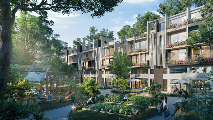 Mặt sau shophouse là không gian sống an nhiên cho các gia đình, nơi con trẻ được thưởng thức các loài cây ăn trái, nơi cha mẹ được thỏa sức tâm sự, hàn huyên.