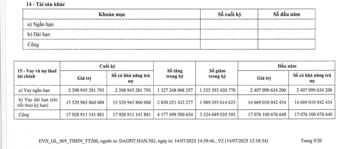 Vay và nợ thuê tài chính của&nbsp;EVNHANOI.&nbsp; &nbsp;
