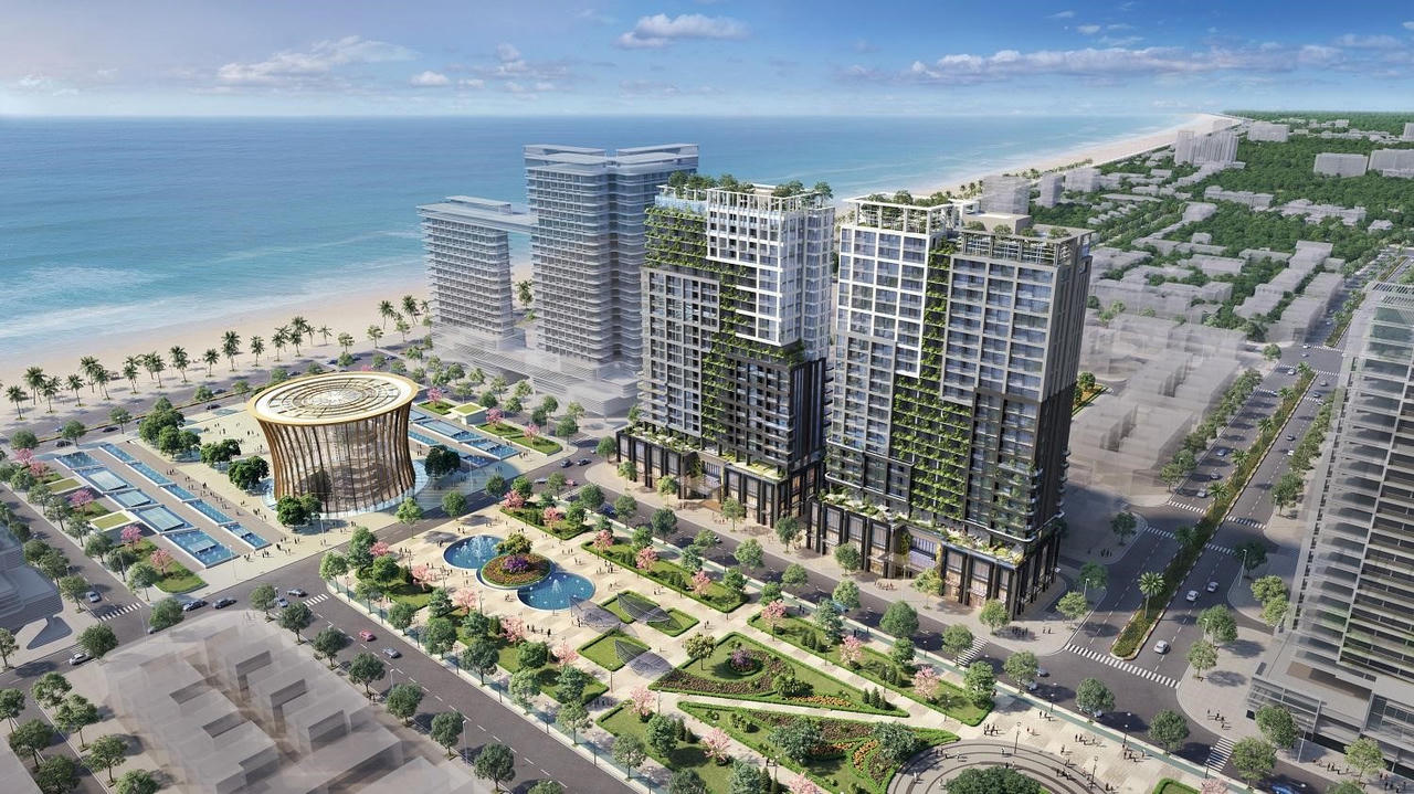 Tổ hợp căn hộ nghỉ dưỡng cao tầng sát biển sẽ hoàn thiện bức tranh đô thị Sầm Sơn. Ảnh phối cảnh minh họa &nbsp;