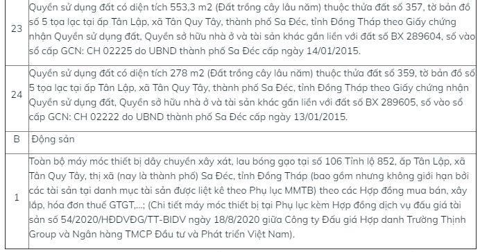 Chi tiết các tài sản đảm bảo. &nbsp;