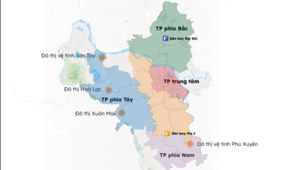 Theo quy hoạch Hà Nội sẽ có 4 thành phố trực thuộc trong tương lai. Ảnh: Internet