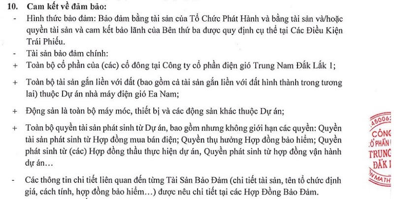 Các lô trái phiếu của Trung Nam Đắk Lắk 1 đều có tài sản đảm bảo. &nbsp;