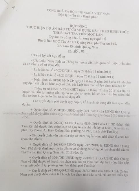 'Đất vàng' xây trường tư thục: Hợp đồng trả tiền một lần