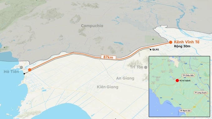 Kênh Vĩnh Tế chảy qua địa phận tỉnh An Giang và Kiên Giang. Ảnh: Khánh Hoàng