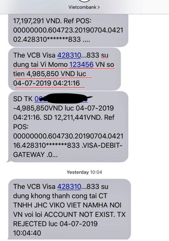 Mất tiền trong thẻ visa debit Vietcombank- Kỳ 1: Ngủ dậy nhận tin nhắn...mất tiền