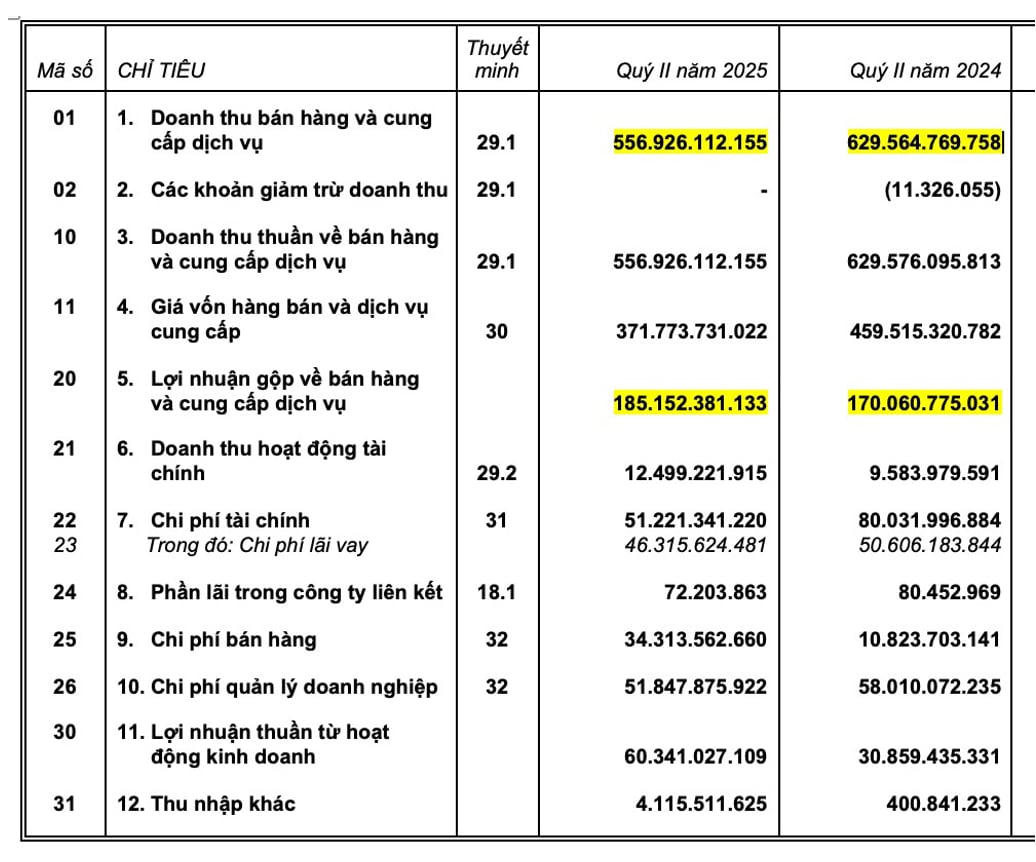 Kết quả báo cáo tài chính quý II/2025 của Taseco Land