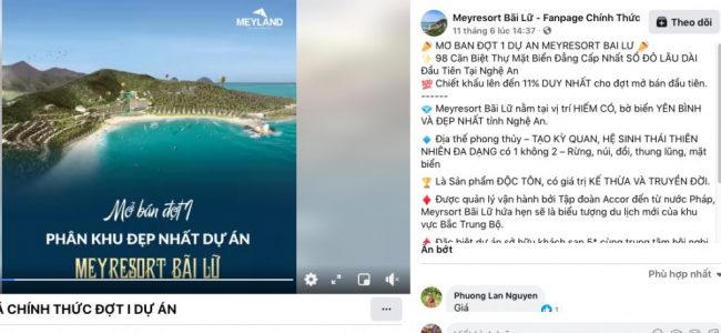 Dự án Meyresort Bãi Lữ đang được rao bán trên các trang mạng. &nbsp;