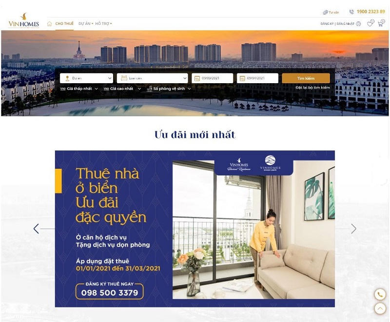 Giao diện trang thương mại điện tử cho thuê https://stay.vinhomes.vn &nbsp;