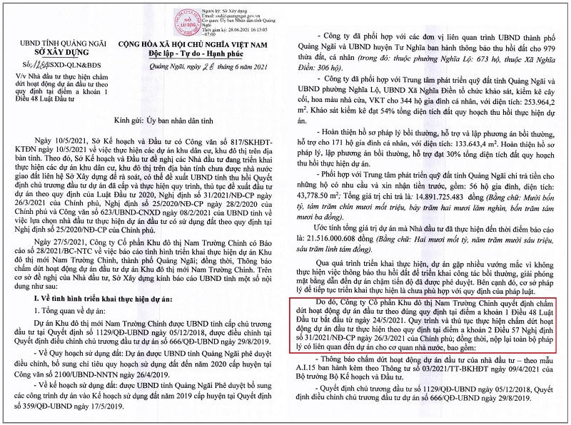 Chủ đầu tư chủ động xin chấm dứt hoạt động dự án KĐT mới Nam Trường Chinh kể từ 1/6/2021. &nbsp;