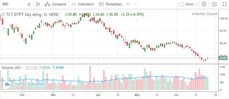 Diễn biến cổ phiếu DIG từ đầu năm 2022 đến nay. &nbsp;