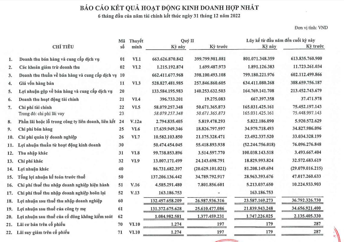 Báo cáo tài chính quý II của TDC