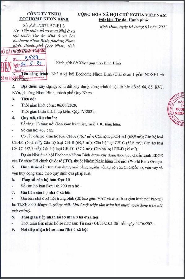 Dự án nhà ở xã hội Ecohome Nhơn Bình của Capital House tại Bình Định mở bán 10 lần vẫn 'ế'?