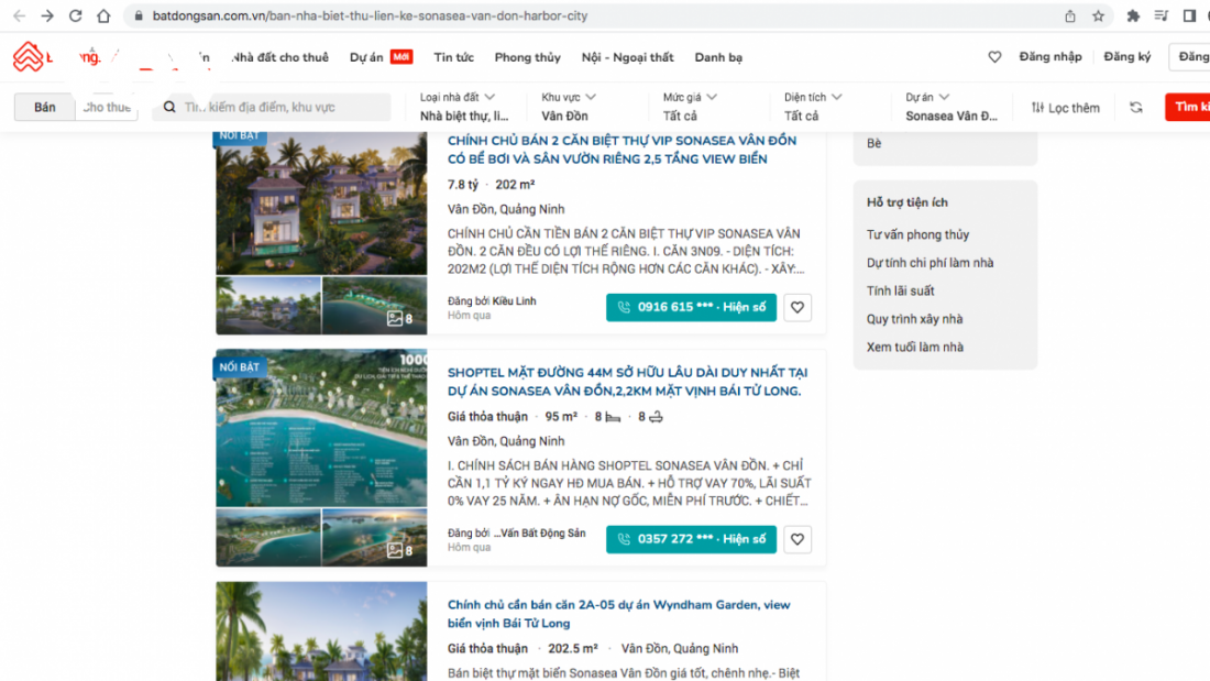 Các khu biệt thự biển của dự án được rao bán trên các website bất động sản. Ảnh: VOV.VN &nbsp;