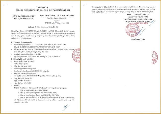 Lô trái phiếu 2.000 tỷ của Trung Nam Group. &nbsp;