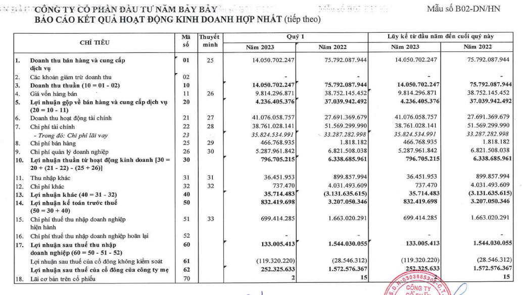 Báo cáo tài chính quý I của NBB &nbsp;