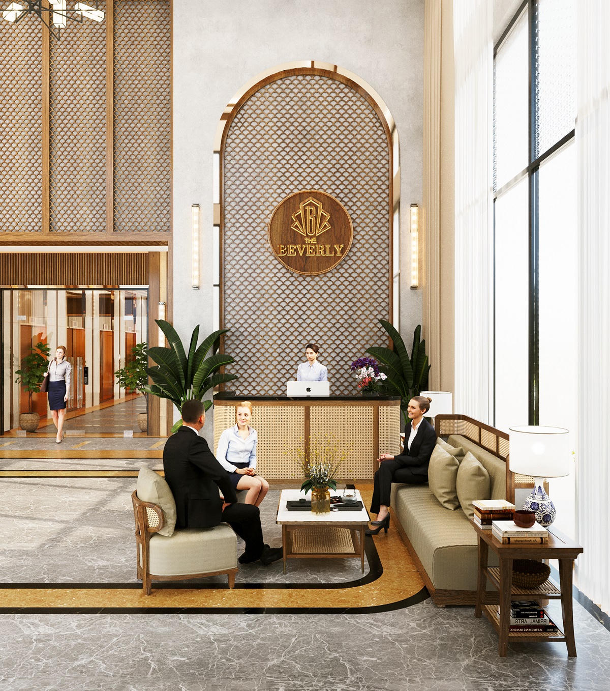 Sảnh đón tiếp của tòa tháp căn hộ The Beverly được thiết kế như khách sạn 5 sao &nbsp;