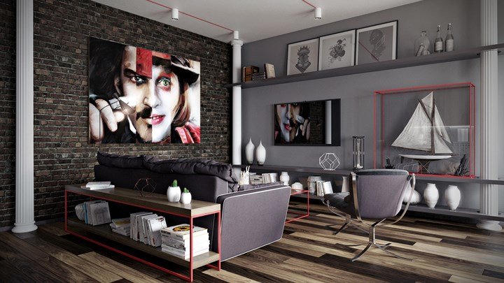 Mẫu phòng khách trang trí giản dị với tông màu xám