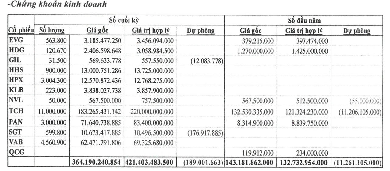 Danh mục chứng khoán của Lideco &nbsp;