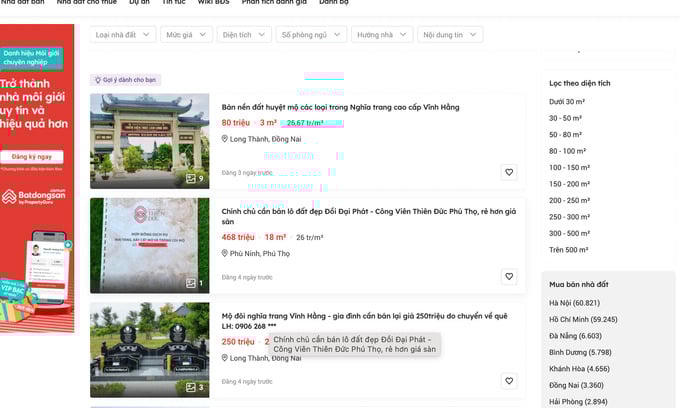 Rao bán đất nghĩa trang tại công viên Vĩnh Hằng (Ba Vì, Hà Nội)