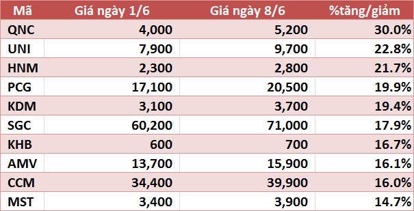 10 cổ phiếu tăng/giảm mạnh nhất tuần: Ấn tượng nhóm vật liệu và xây dựng