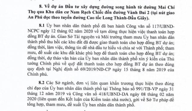 UBND TP. HCM ban h&agrave;nh văn bản về việc tạm dừng thanh to&aacute;n hợp đồng BT.