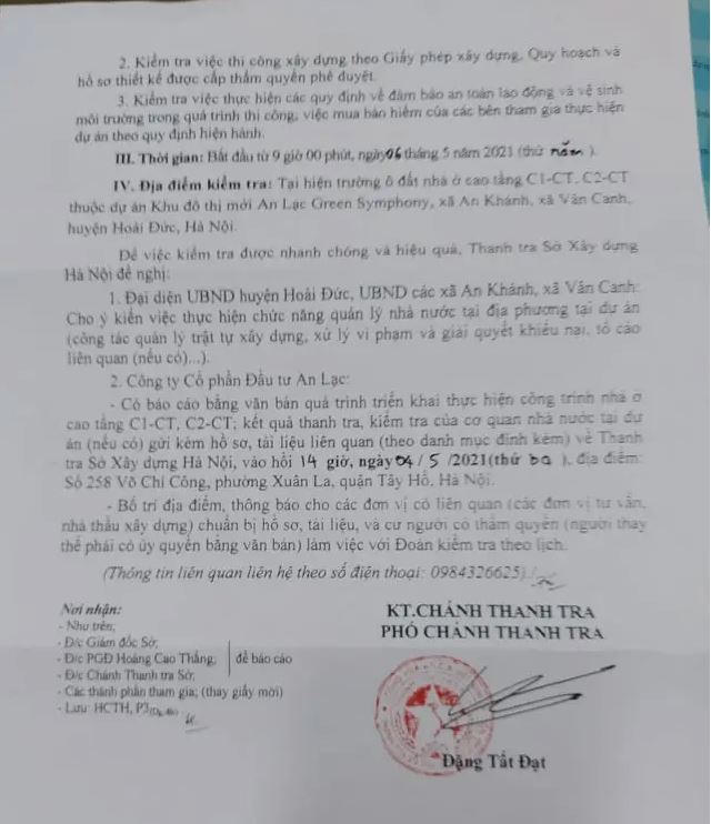 Dự án KĐT An Lạc Green Symphony xây dựng không phép: Sở Xây dựng vào cuộc