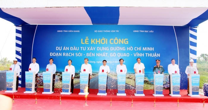Lễ&nbsp;khởi công dự án đường Hồ Chí Minh đoạn Rạch Sỏi - Bến Nhất, Gò Quao - Vĩnh Thuận.