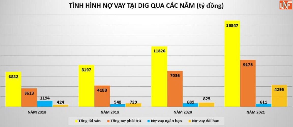 Tình hình nợ vay tại DIG qua các năm. &nbsp;