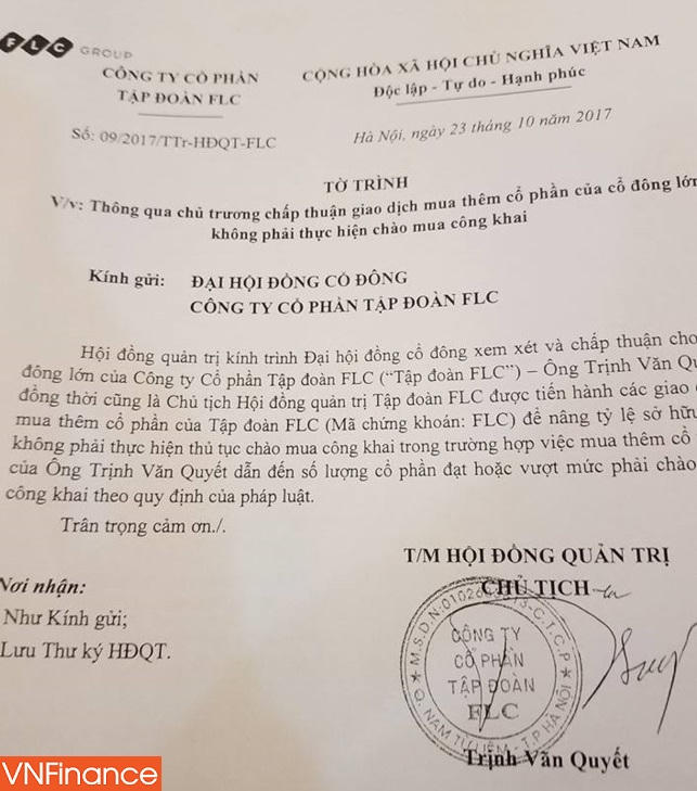 Giá cổ phiếu bất ngờ lao dốc khi ông Trịnh văn Quyết đăng ký mua thêm 37 triệu cổ phiếu FLC 