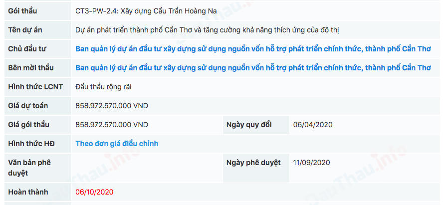 Gói thầu xây dựng cầu Trần Hoàng Na có giá gói thầu hơn 858,97 tỷ đồng