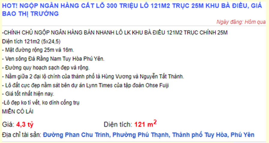Rao bán cắt lỗ đất nền tại Phú Yên