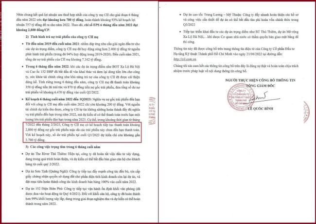 CII thông báo về kế hoạch trả nợ gốc trái phiếu trước hạn. &nbsp;