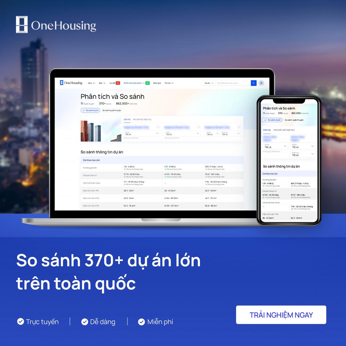 OneHousing ra mắt công cụ so sánh bất động sản