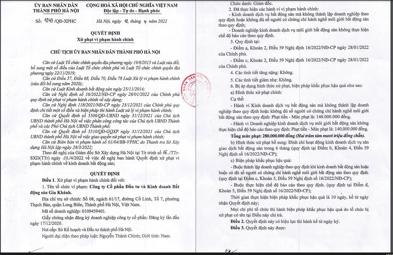 Hai doanh nghiệp 'bán chui' dự án của HUD tại Mê Linh bị xử phạt 420 triệu đồng