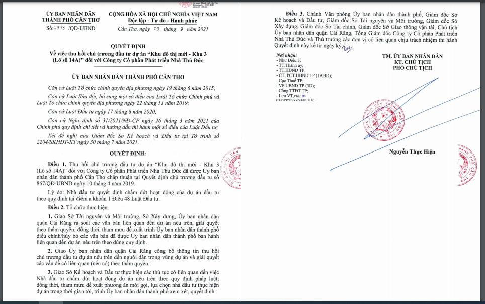 Quyết định của UBND TP Cần Thơ. &nbsp;