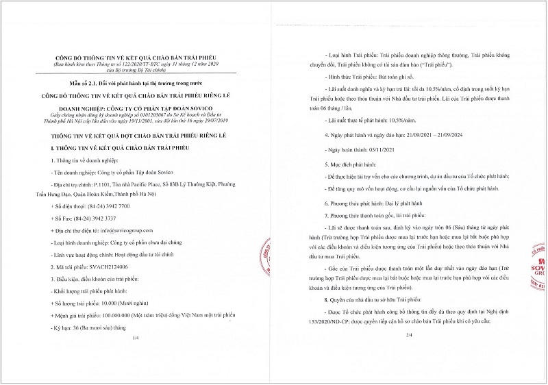 Đợt phát hành trái phiếu gần nhất của Tập đoàn Sovico. &nbsp;