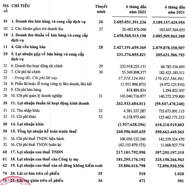 Kết quả kinh doanh của Thaiholdings 6 tháng đầu năm sau xét soát