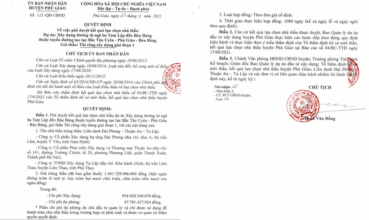 Liên danh Công ty Đại Phong - Tập đoàn Thuận An - Công ty TNHH Xây dựng Tự Lập trúng thầu với giá hơn 1.001,72 tỷ đồng