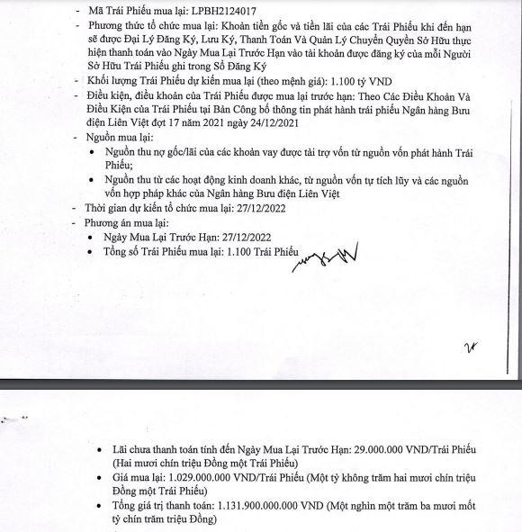 Thông tin cụ thể về đợt mua lại lô trái phiếu mã LPBH2124017 (nguồn: LienVietPostBank) &nbsp;
